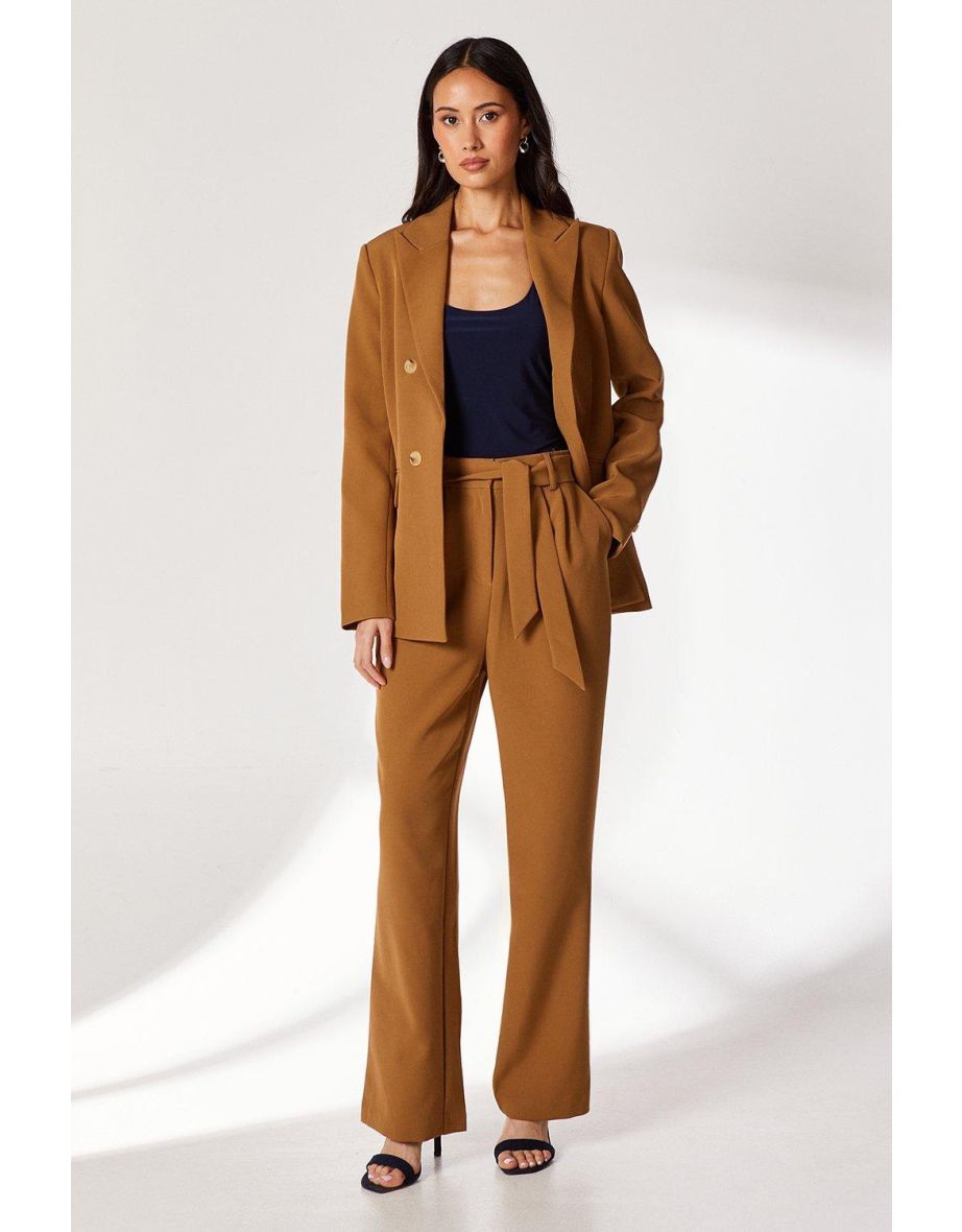 Shop Belted Wide Leg Trouser camel Online in Kuwait VogaCloset