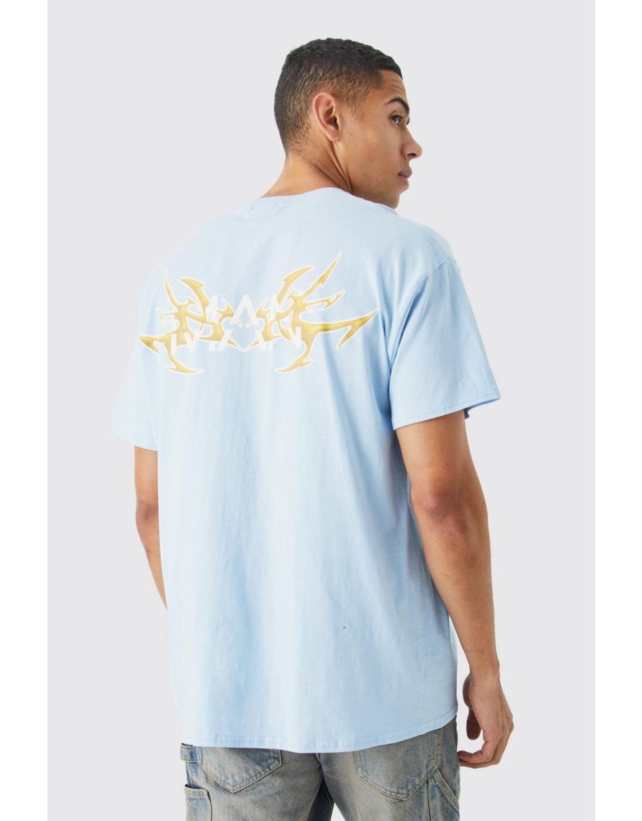 Oversized Man Y2k Back Print T-shirt - light blue