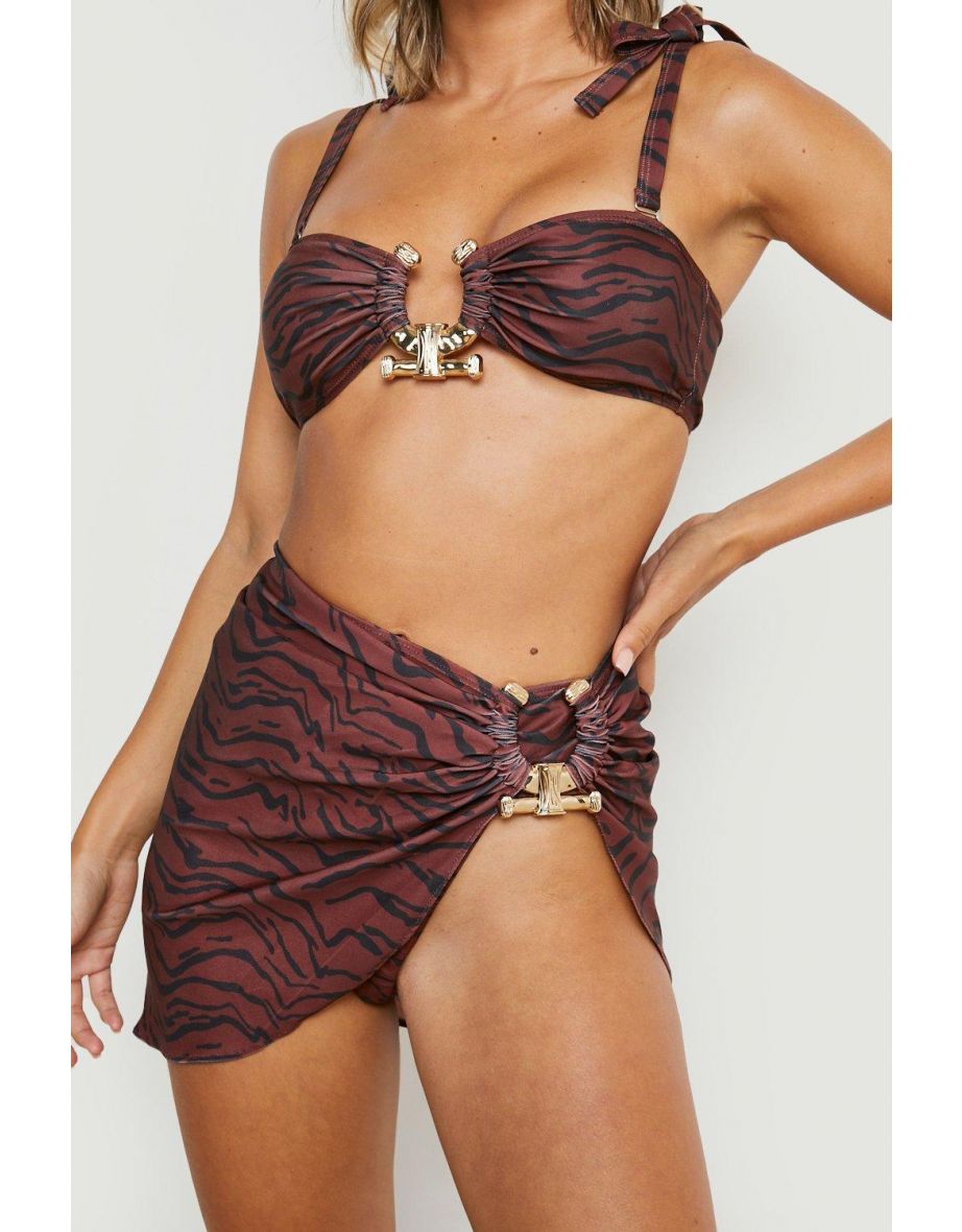 Tiger Gold Trim Beach Sarong - chocolate - 3