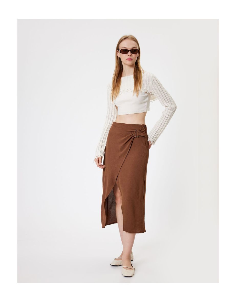 Midaxi Skirt Double Breasted Standard Waist with Metal Accessories