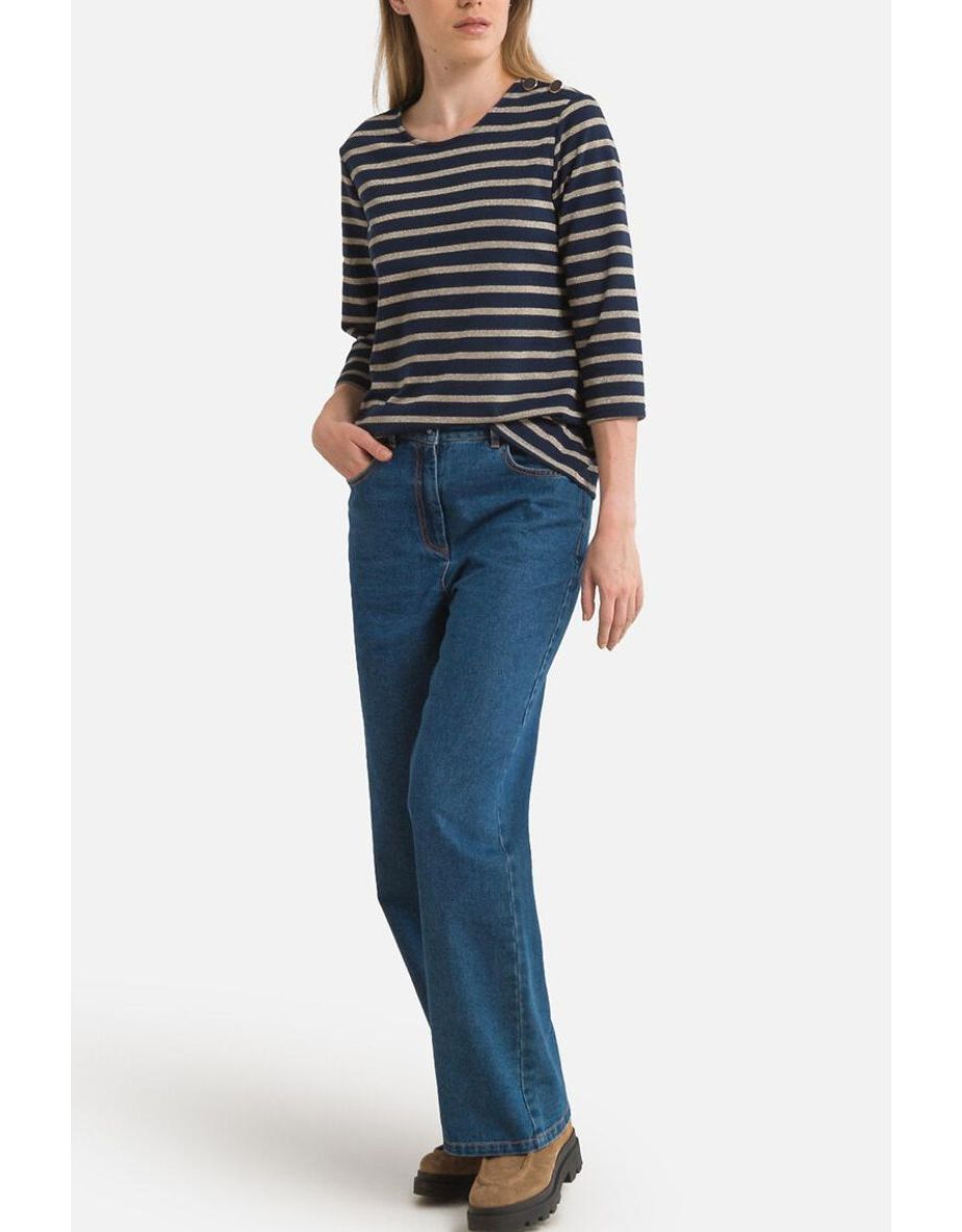Glittery Breton Stripe Sweatshirt with 3/4 Length Sleeves