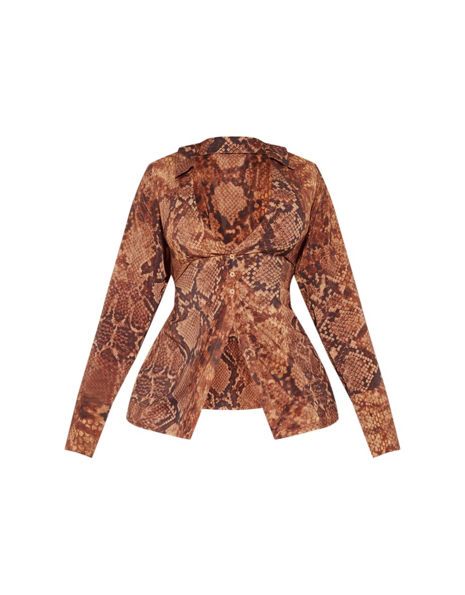 Plus Snake Print Chiffon Flare Trousers - 4