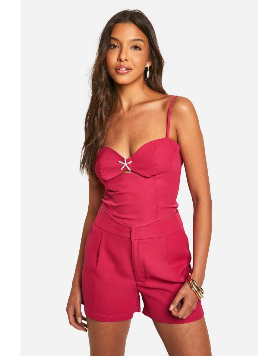 Diamante Starfish Trim Bralette - hot pink