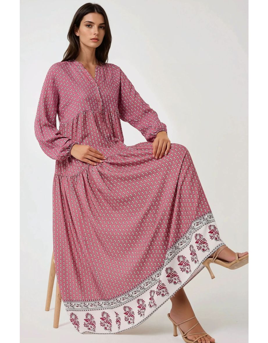 Printed V-Neck Maxi Dress