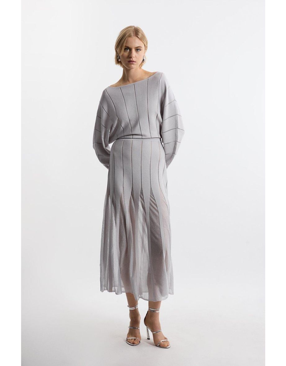 Rounded Sleeve Sheer Skirt Midaxi Knit Dress
