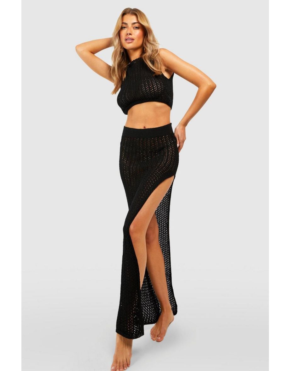 Shop Crochet Crop Maxi Skirt Beach Co ord black Online in Bahrain VogaCloset