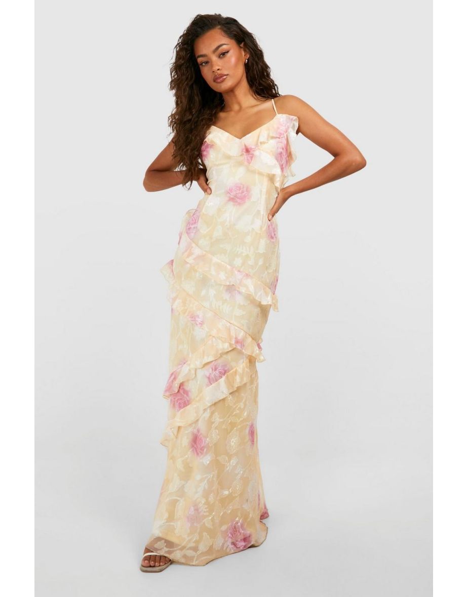 Jacquard Ruffle Maxi Dress - yellow