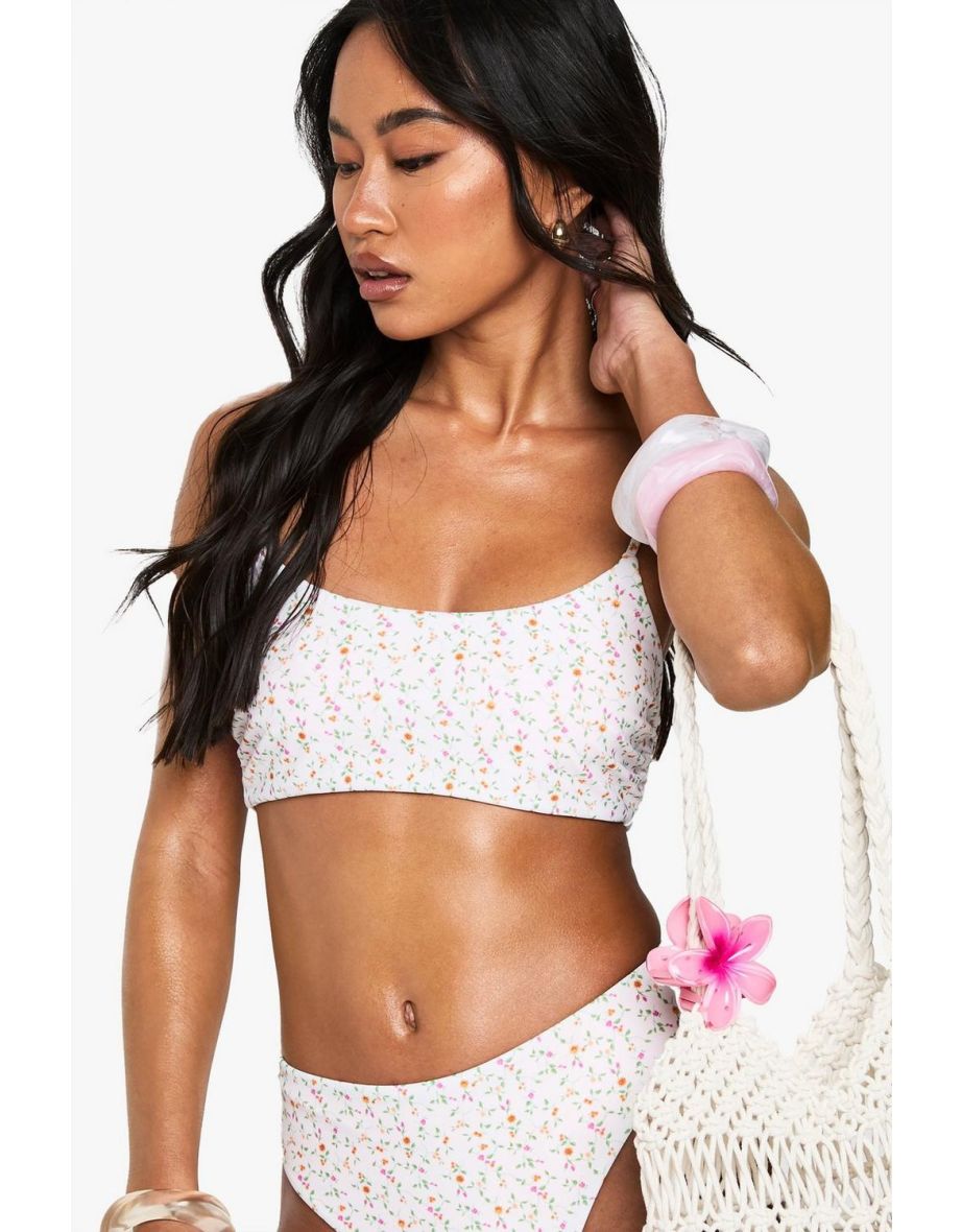 Reversible Ditsy Floral Scoop Neck Bikini Top - orange