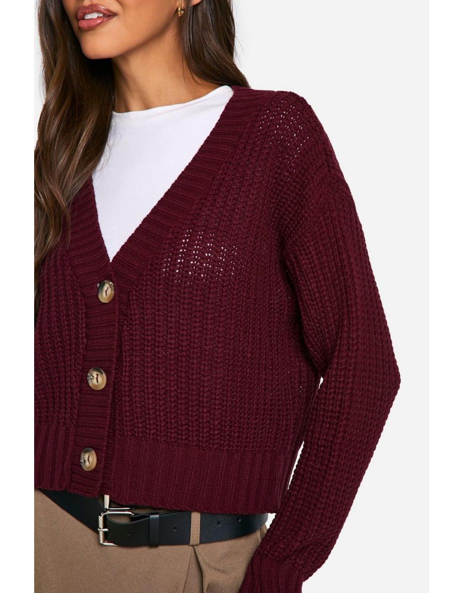 Button Through Crop Cardigan - plum - 3