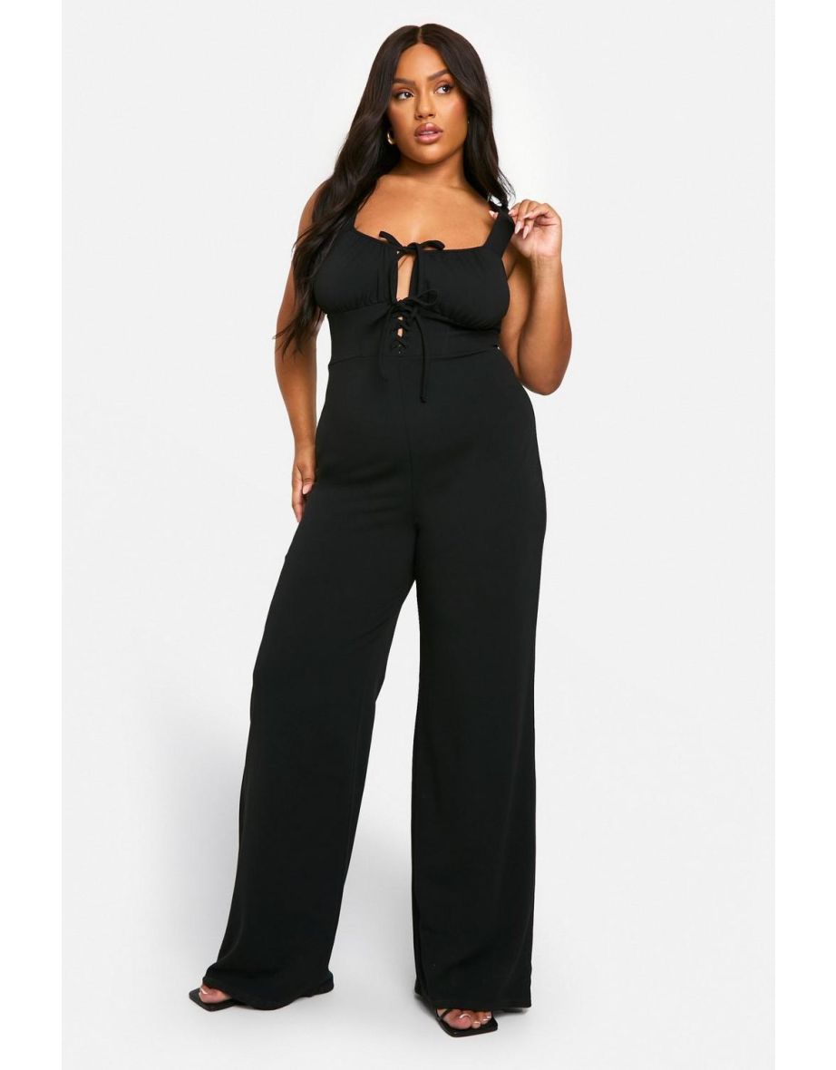 Plus Lace Up Detail Wide Leg Jumpsuit