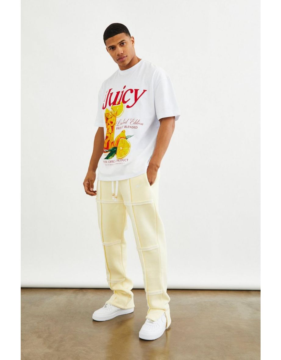 Oversized Print Tee And Split Hem Jogger Set - yellow