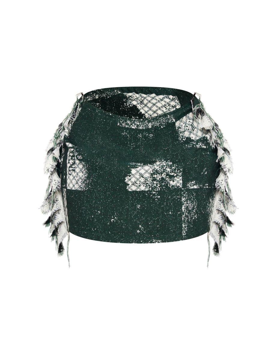 Green Printed Jacquard Tassel Edge Mini Skirt - 5