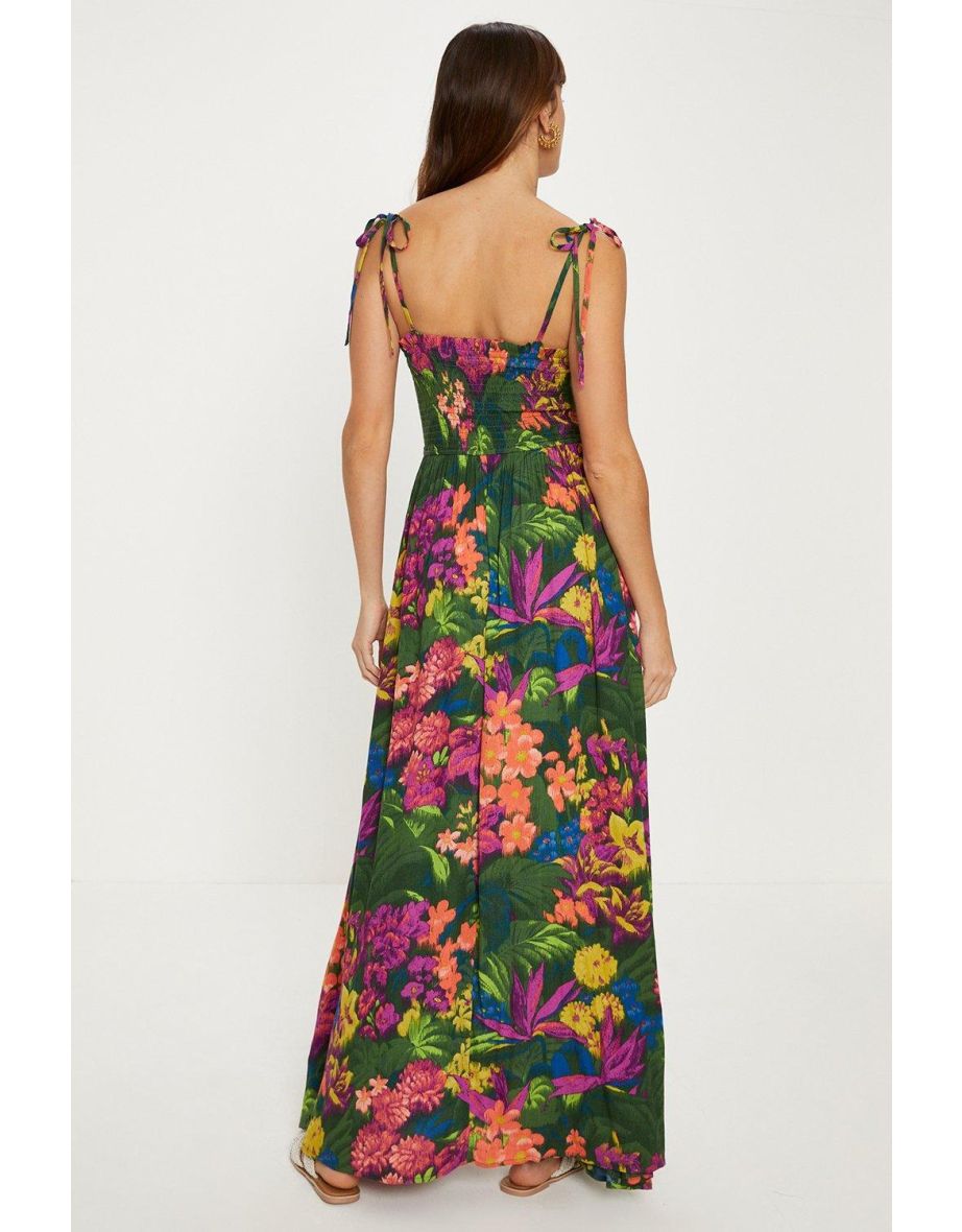 Petite Tropical Print Crinkled Shirred Maxi Dress - 2