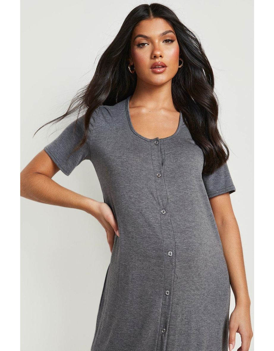 Maternity Midi Button Front Nightie - charcoal - 3