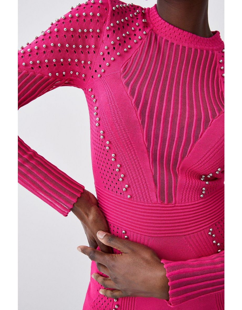 Mesh Knit Studded Mini Dress - 2