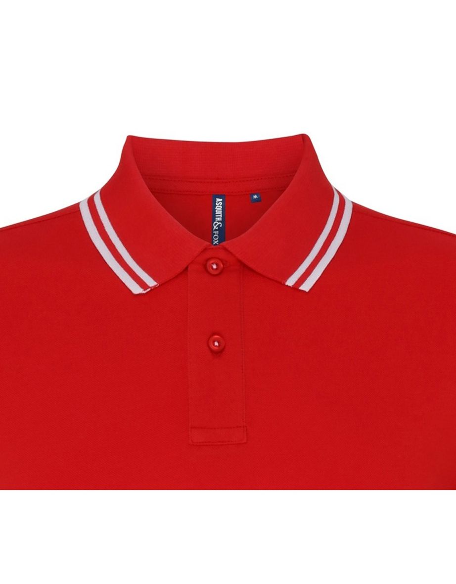 Asquith & Fox Mens Classic Fit Tipped Polo Shirt - Red/White - 2