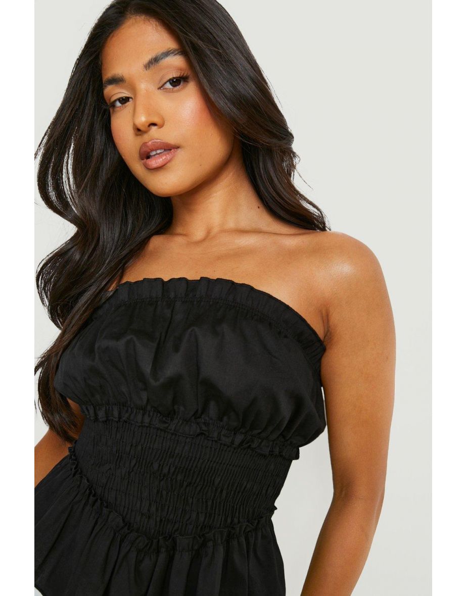 Petite Cotton Shirred Ruffle Hem Bandeau - black - 3