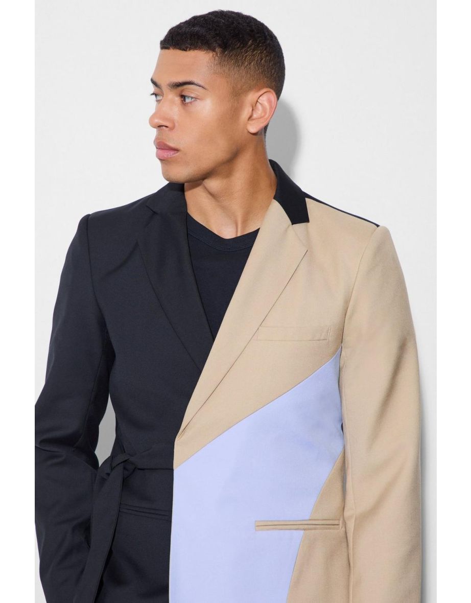 Slim Wrap Panel Suit Jacket - sky - 2