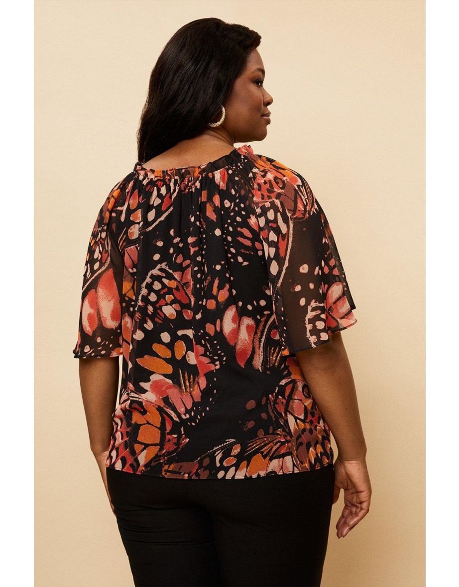 Curve Rust Butterfly Angel Sleeve Top - 2