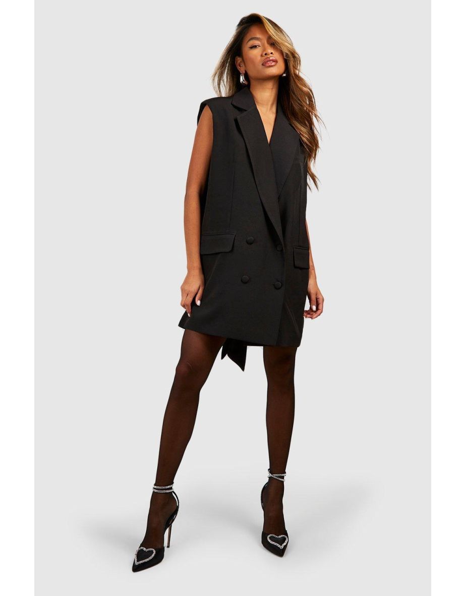 Open Bow Back Tailored Blazer Dress - black