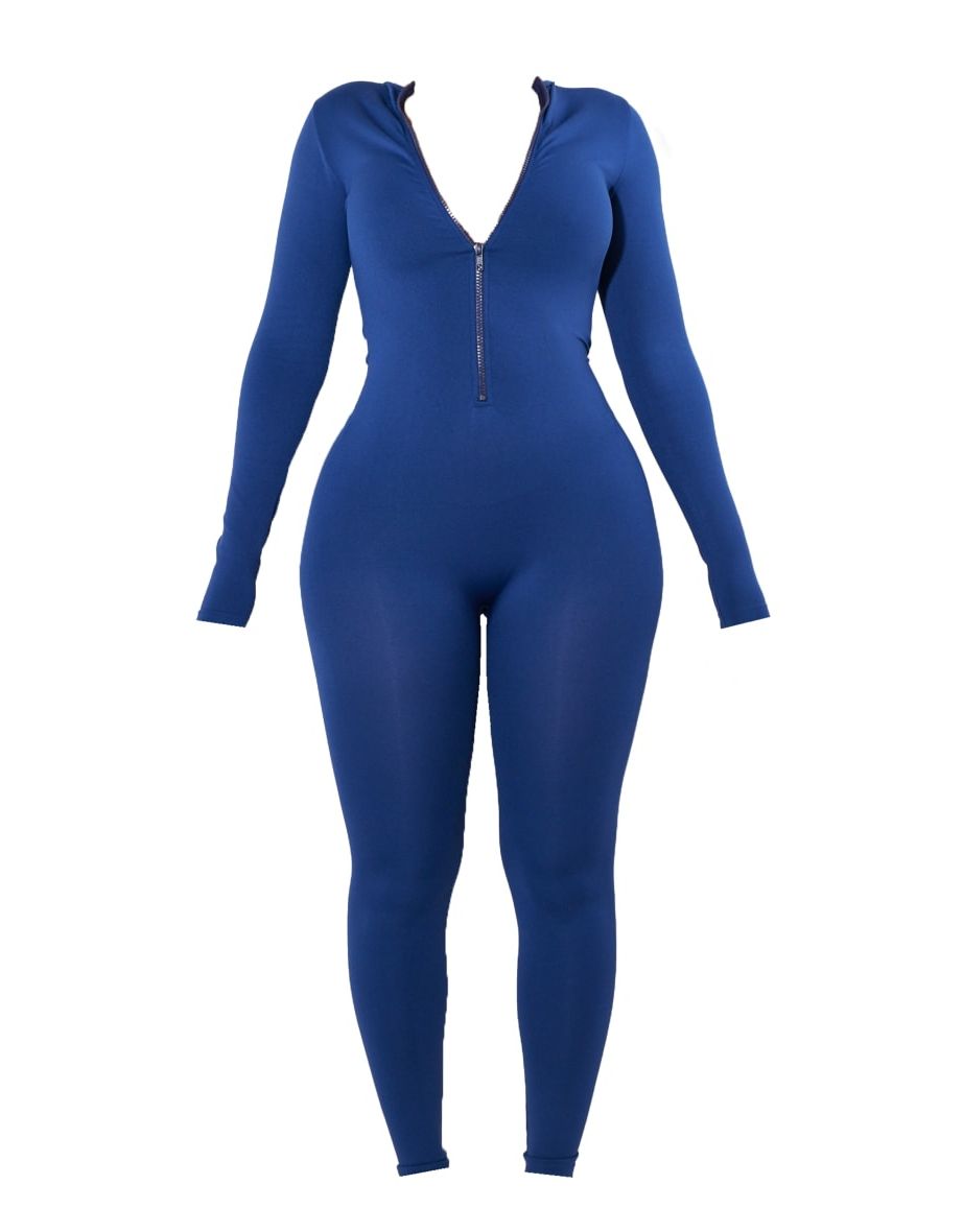 Shape Navy Stretch Seamless Zip Front Long Sleeve Jumpsuit - 4