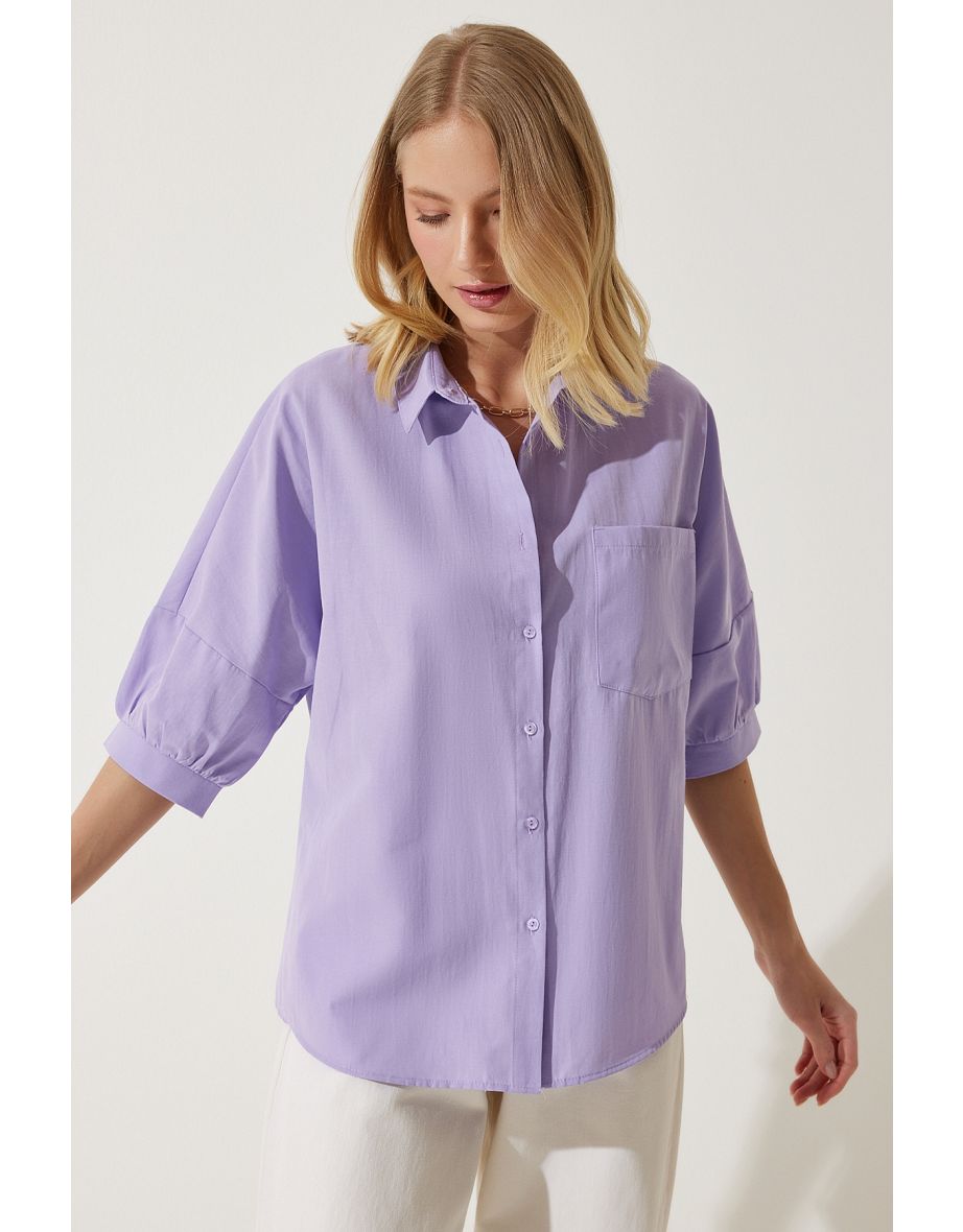 Women's Lilac Balloon Sleeve Poplin Shirt