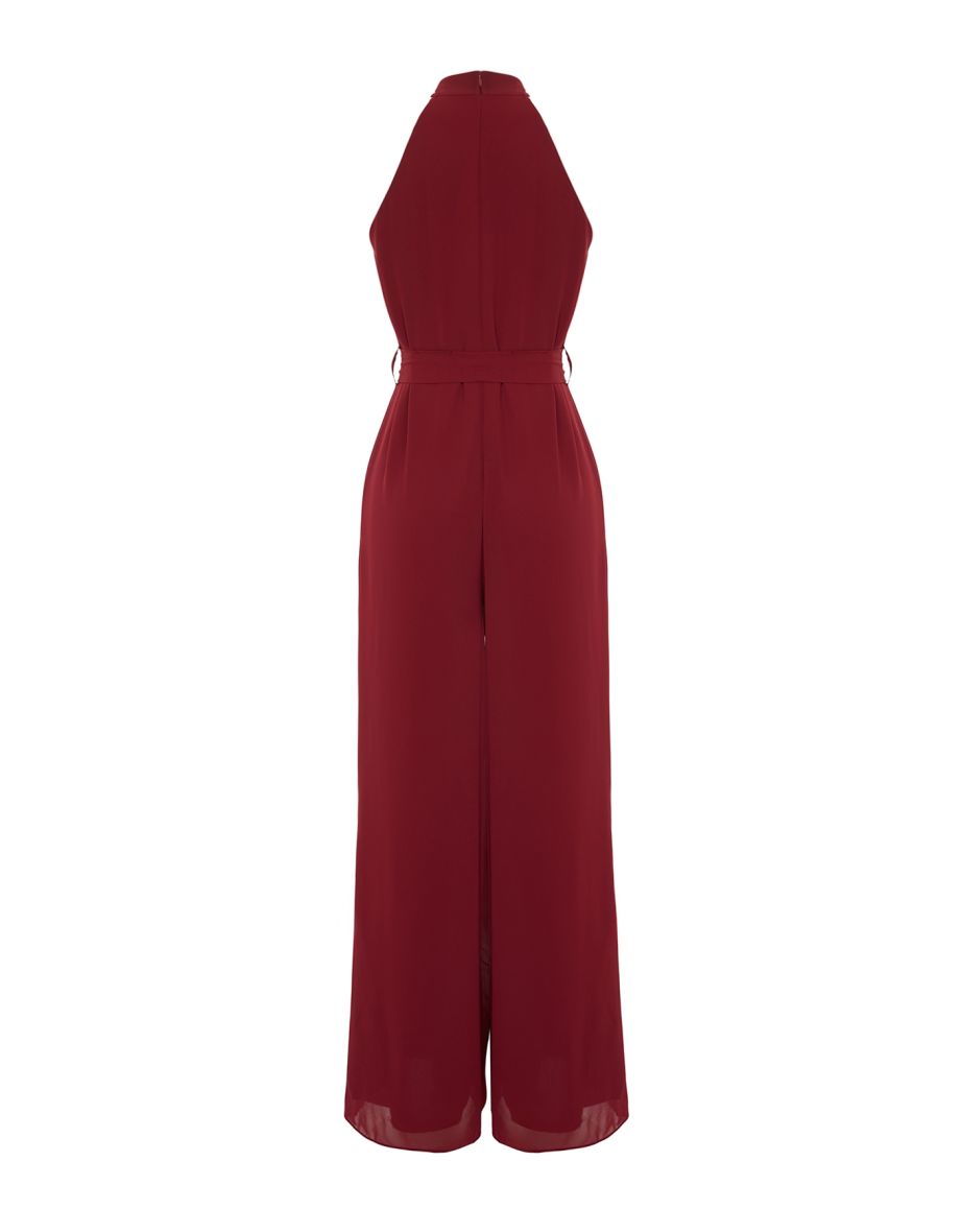 Burgundy Maxi Chiffon Woven Jumpsuit - 7
