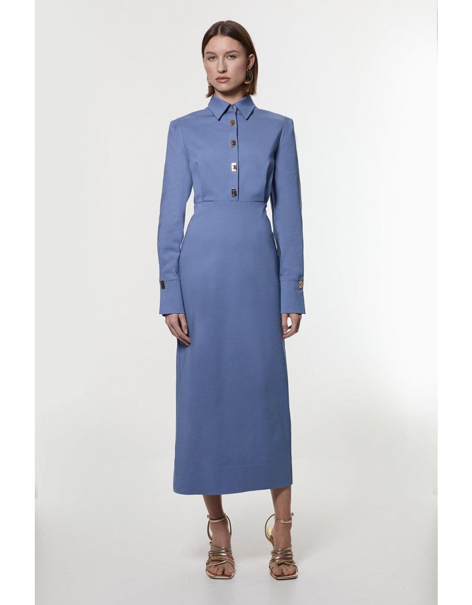 Techno Cotton Woven Maxi Dress With Clasp
