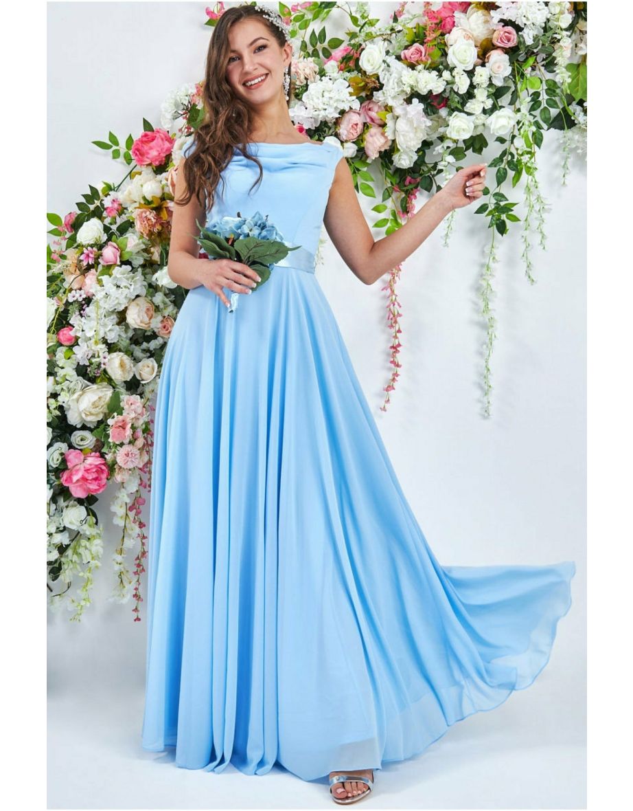 Goddiva Off The Shoulder Wrap Maxi Dress - Powder Blue