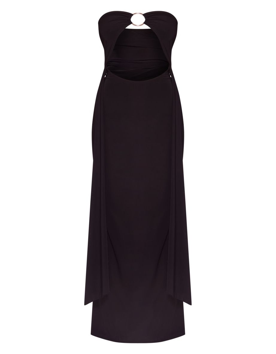 Black Petite Strapless A-Line Maxi Dress - 4