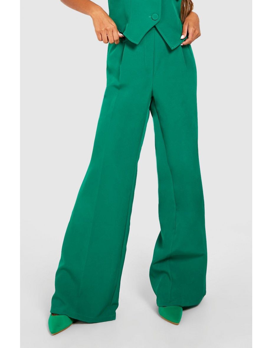 Pocket Detail Seam Front Wide Leg Trousers - bright green - 3