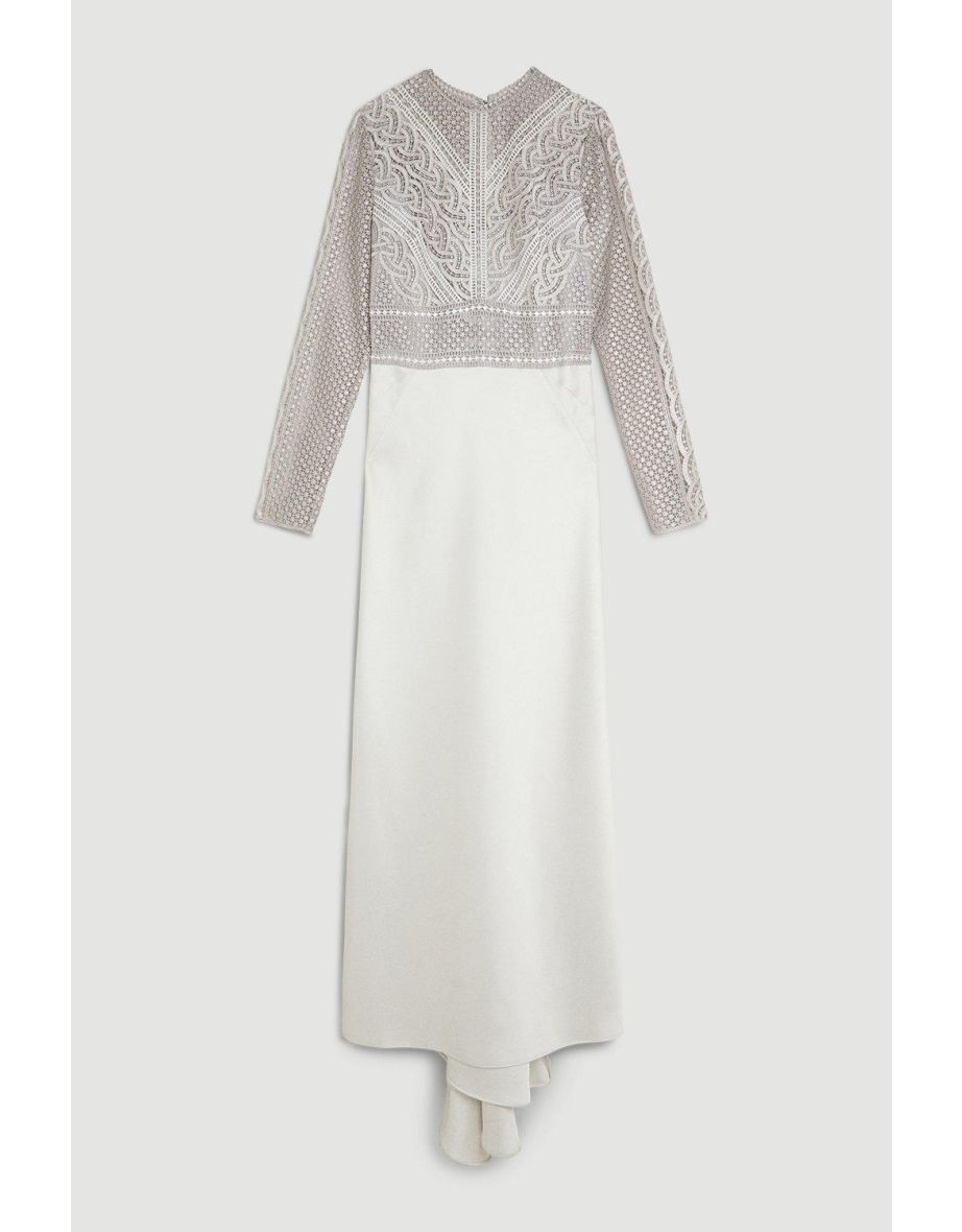 Guipure Lace Satin Woven Maxi Dress - 3