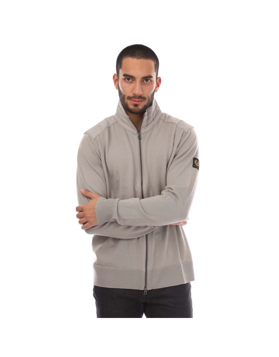 Men's Belstaff Merino Wool Kebly Zip Cardigan in Grey