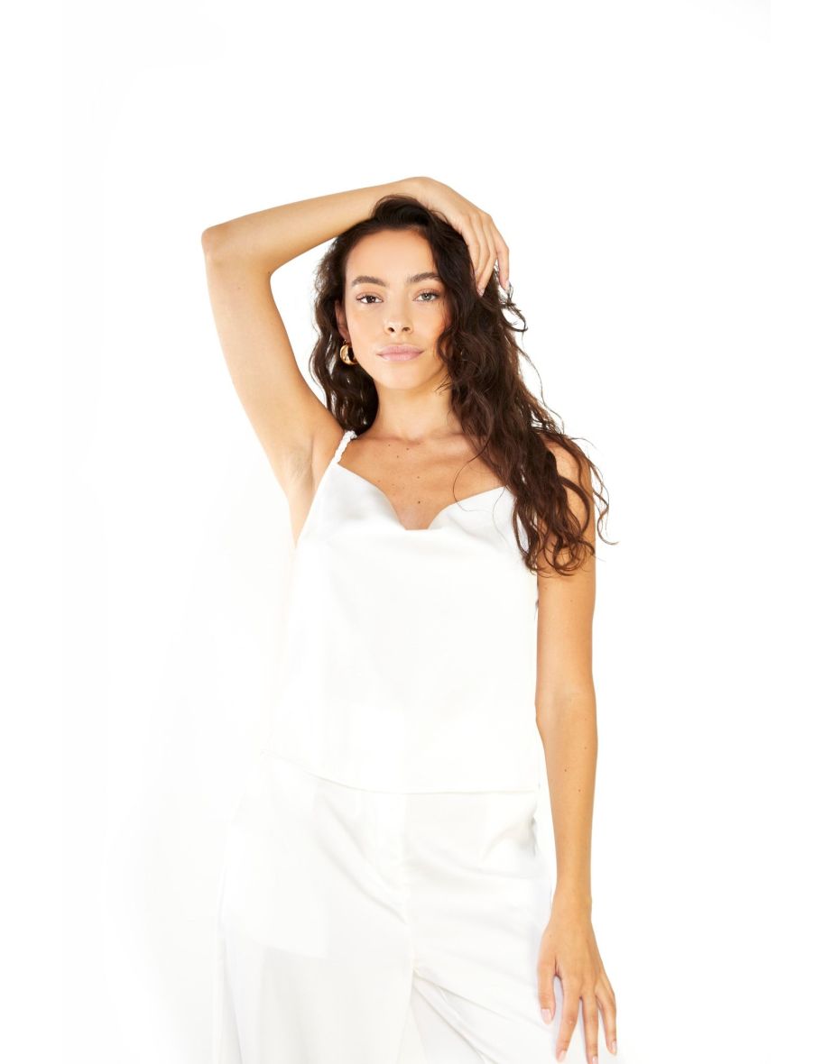 Glamorous Studio White Satin Cowl Neck Cami Top
