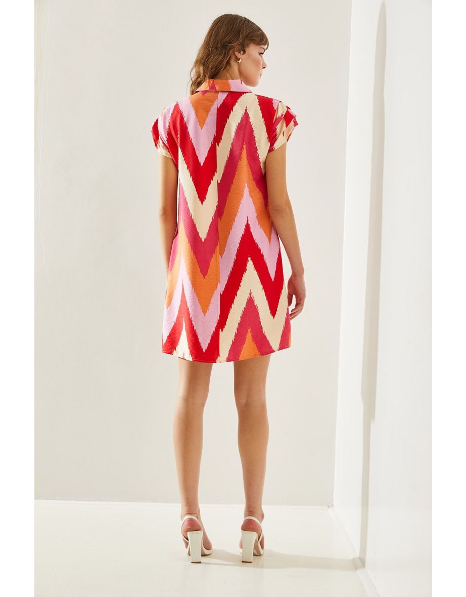 Women's Polo Collar Patterned Summer Dress - 6