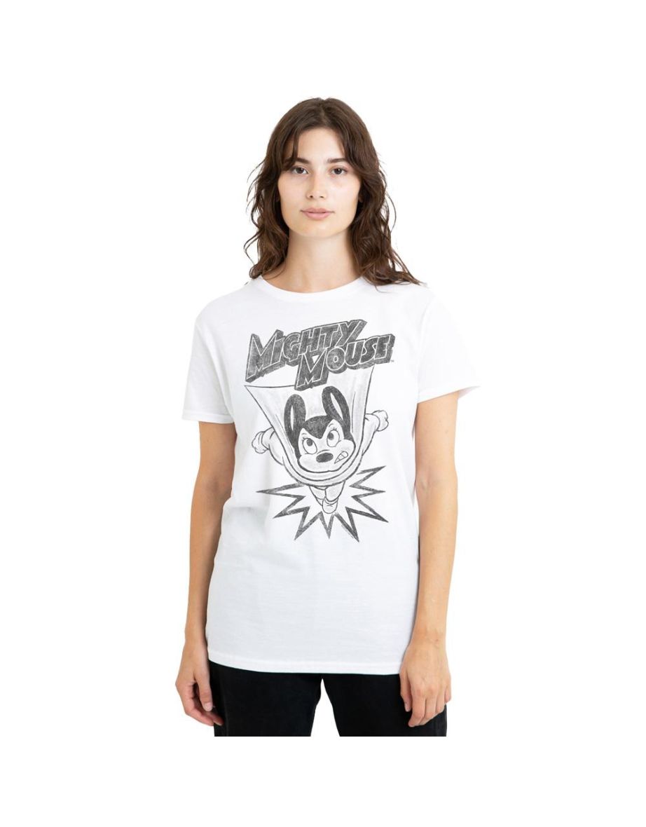 Mighty Mouse Unisex Adult Bursting Out T-Shirt - White