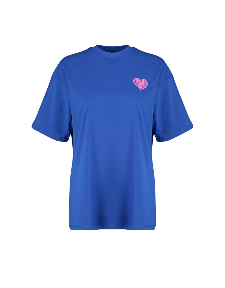 Saks 100% Cotton Front and Back Embossed Printed Oversize/Wide Pattern Knitted T-Shirt