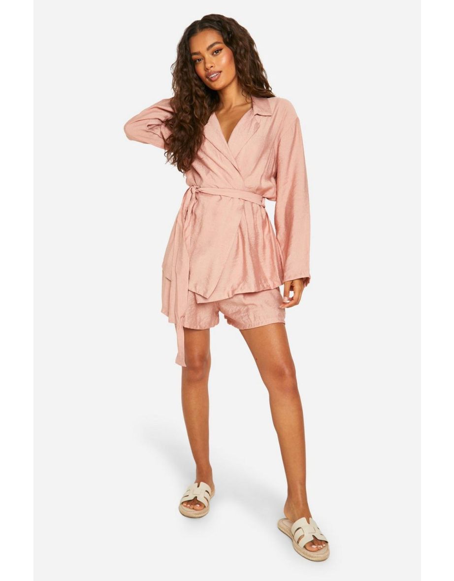 Linen Look Tie Waist Longline Shirt -