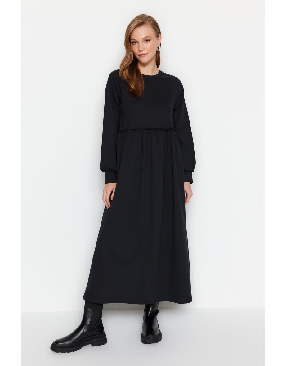 Black Knitted Dress with Cutout Waist