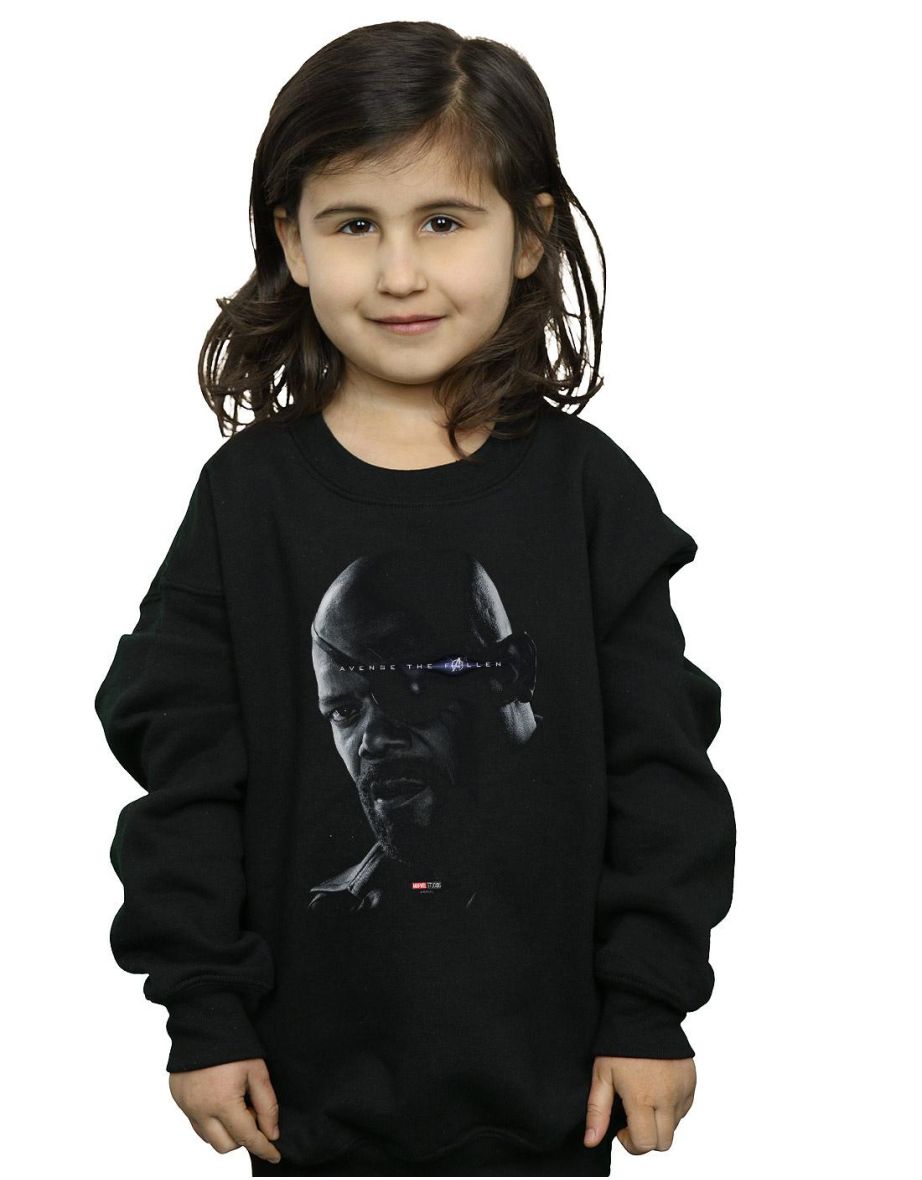 Marvel Girls Avengers Endgame Avenge The Fallen Nick Fury Sweatshirt - Black