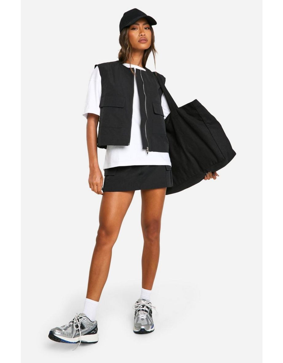 Nylon Cargo Micro Mini Skirt - black