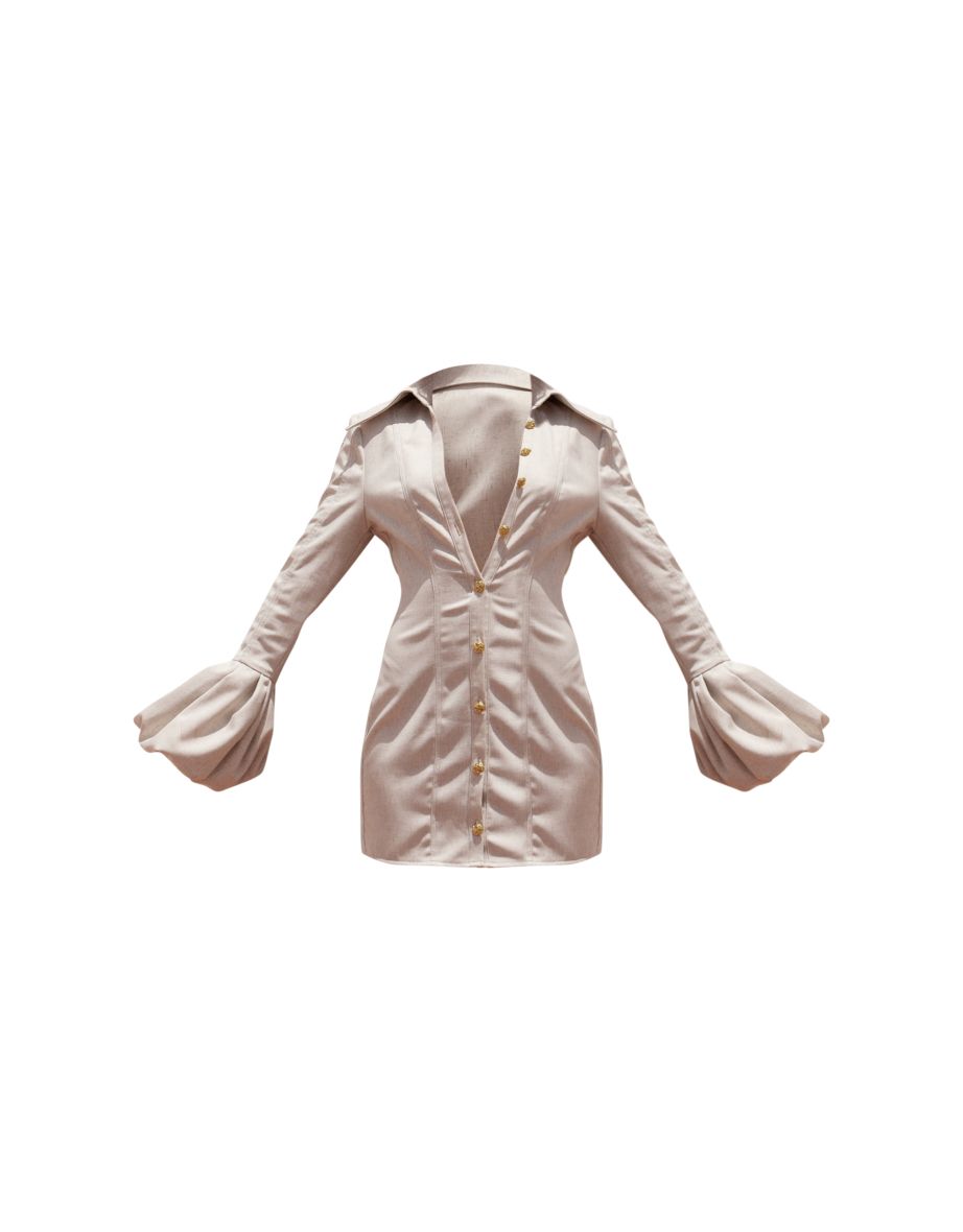 PLT Label Off White Puff Sleeve Detail Shirt Dress - 3
