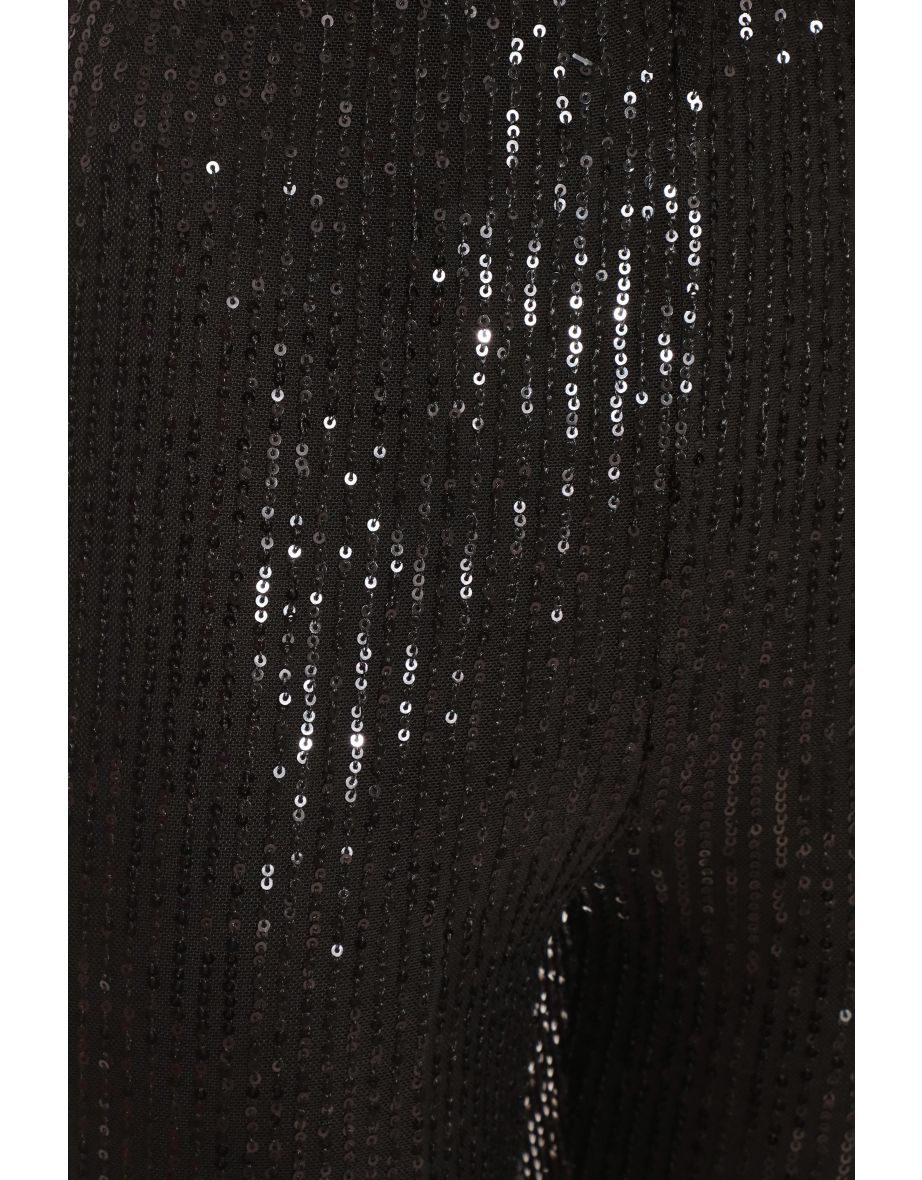 Black Sequin Palazzo Trousers - 5