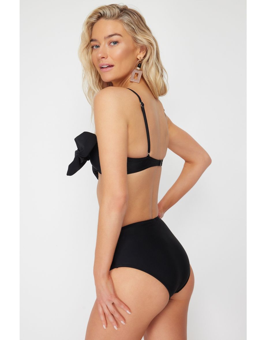 Black Strapless High Waist High Leg Bikini Set