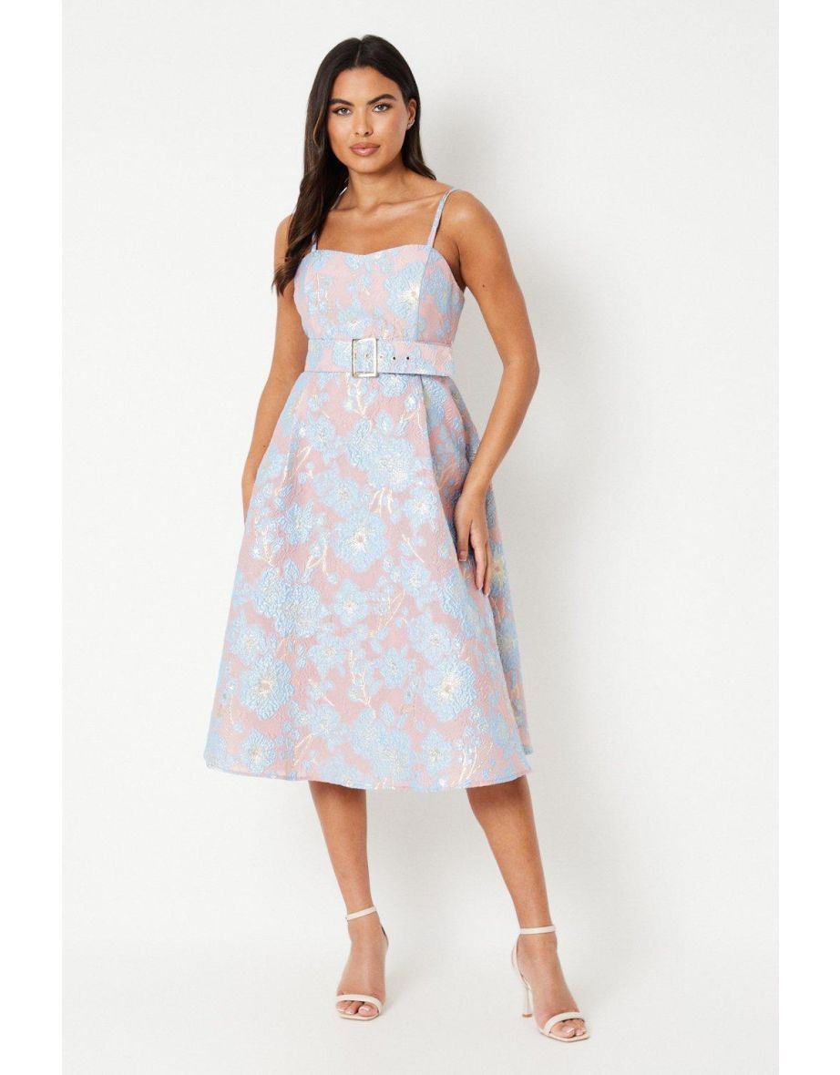 Strapless Jacquard Midi Dress