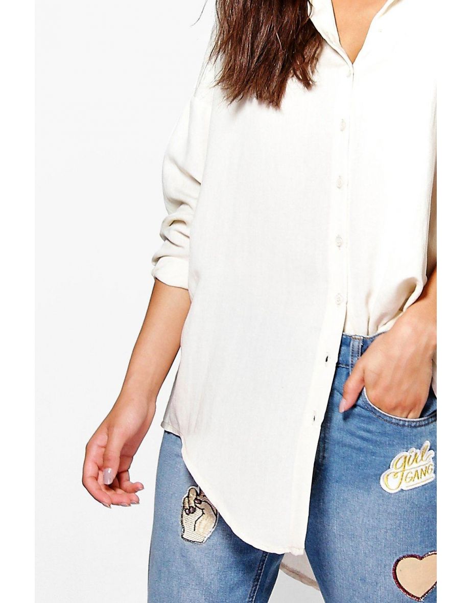 Tall Linen Look Oversized Shirt - white - 3