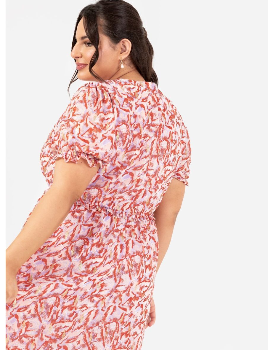 Lovedrobe Round Neckline Abstract Midi Dress with Gold Detail - 3