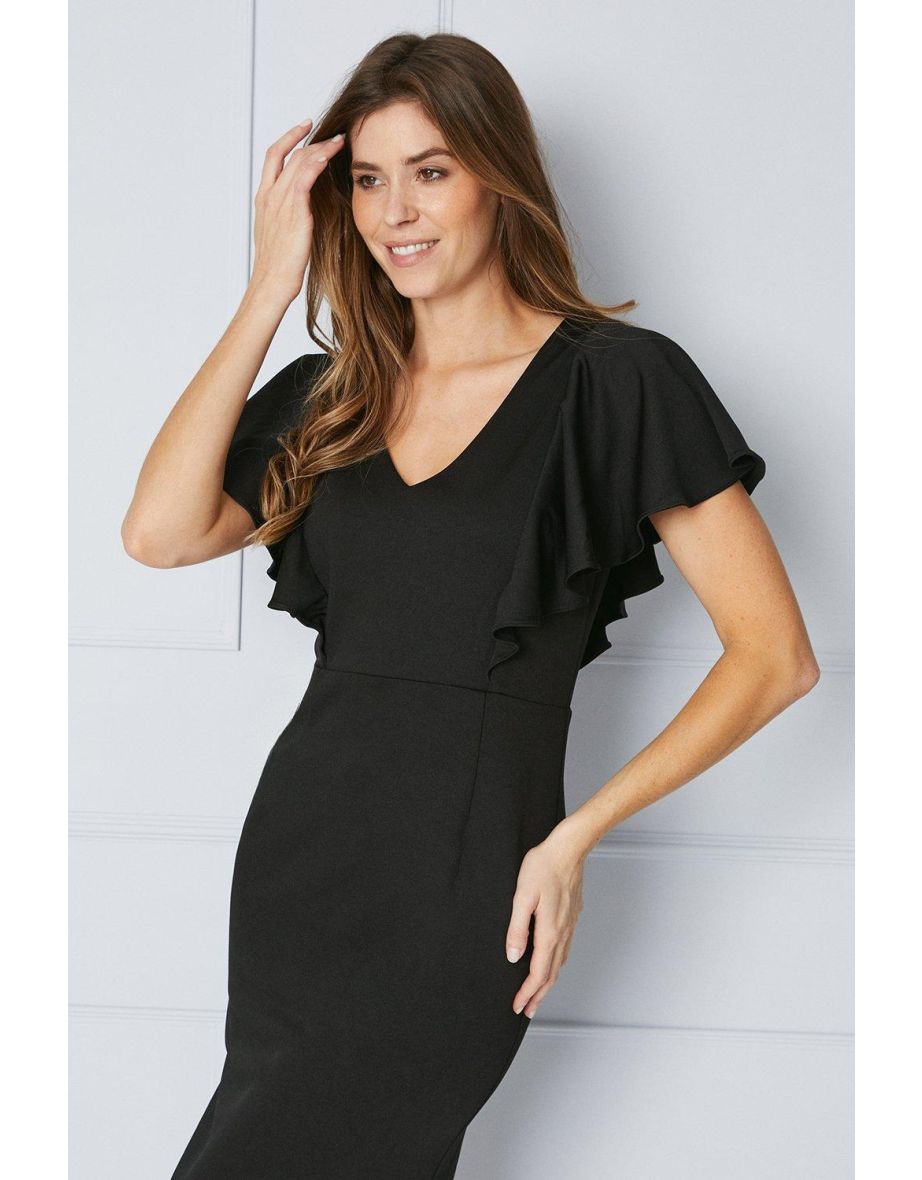 Scuba Crepe Ruffle Sleeve Midi Dress - 3