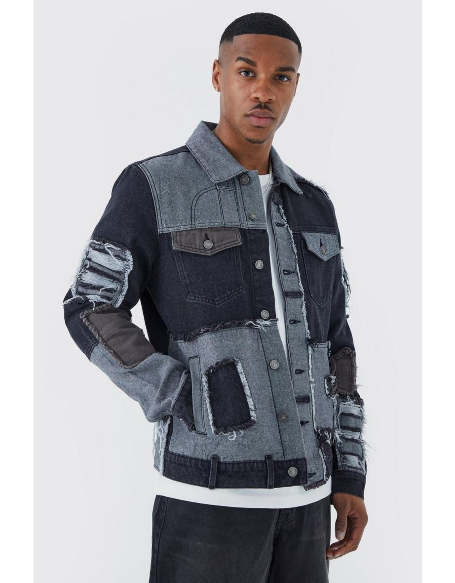 Patchwork denim 2024 jacket mens