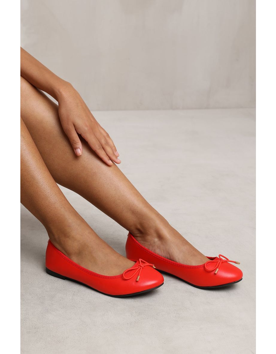 TALLULAH WIDE FIT SLIP ON FLAT PUMPS IN RED FAUX LEATHER